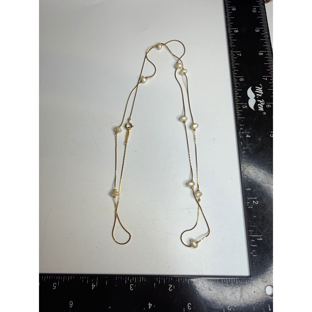 Napier Gold Tone Faux Pearl Station Necklace 30 Inch Snake Chain Classic Jewelry - Picture 3 of 3